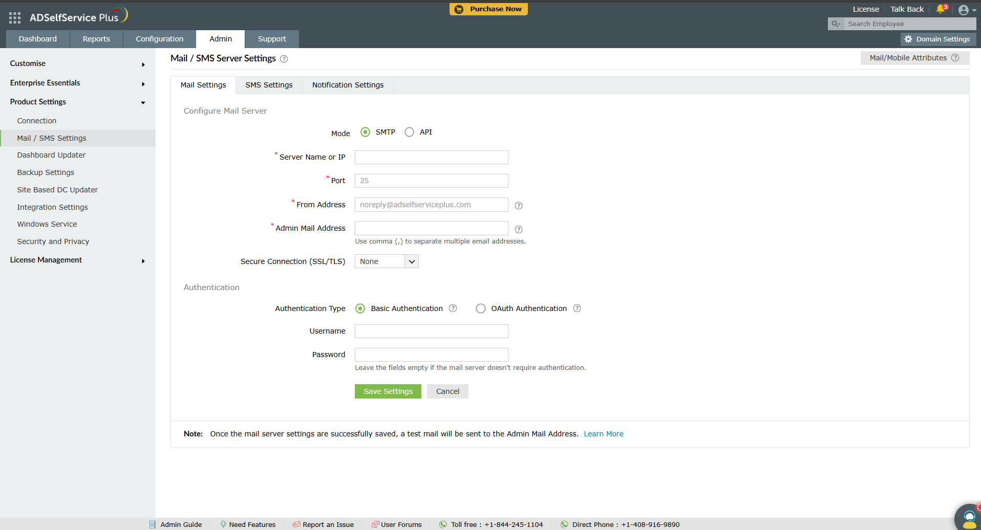 Mail server settings