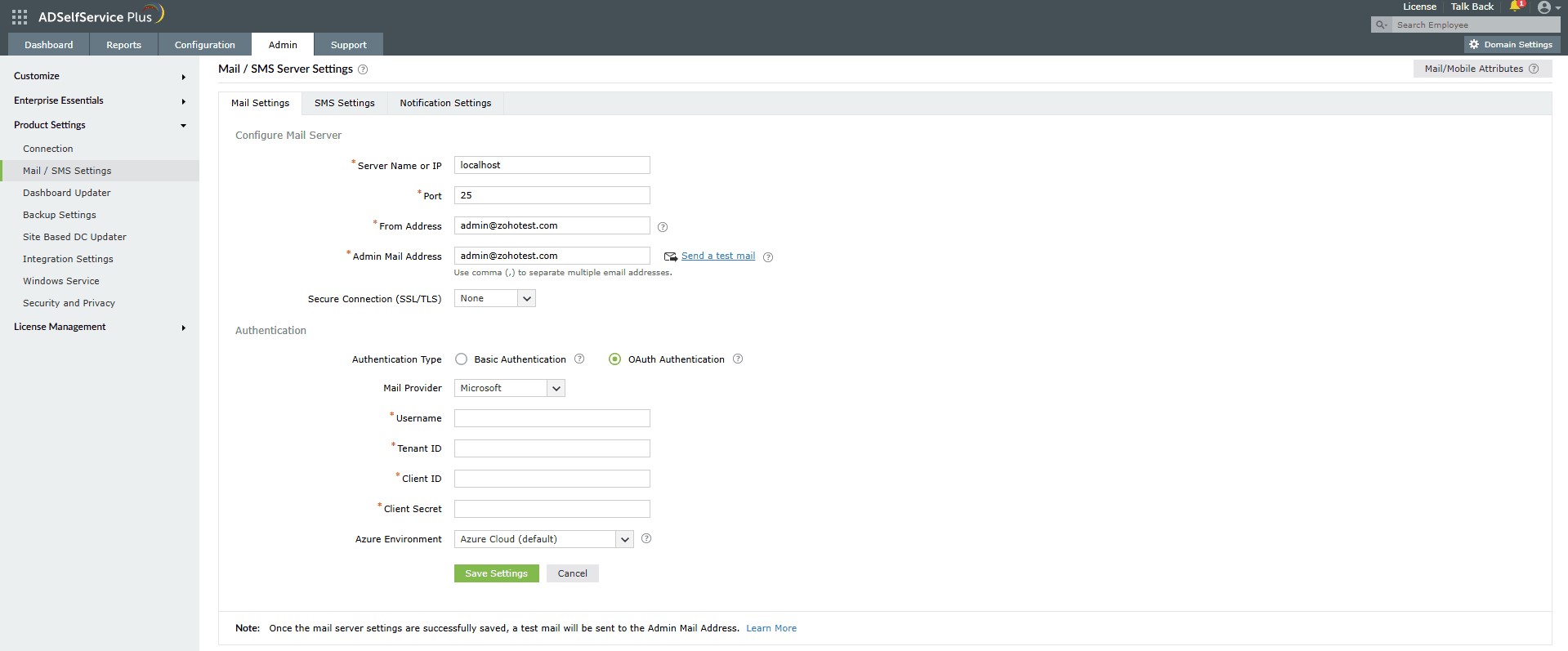 Mail server settings