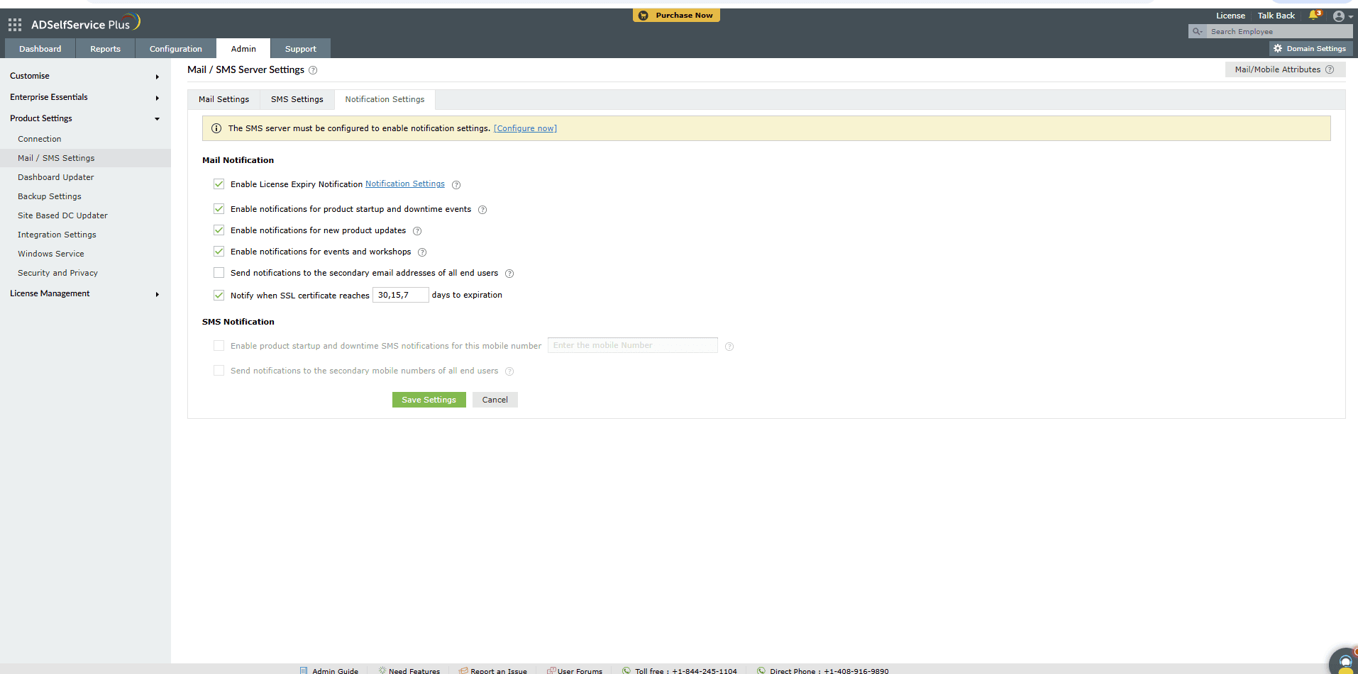 ADSelfService Plus startup and logging settings