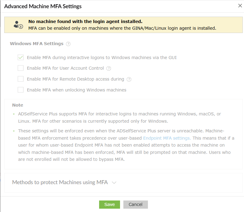 Advanced Machine MFA settings in ADSelfService Plus