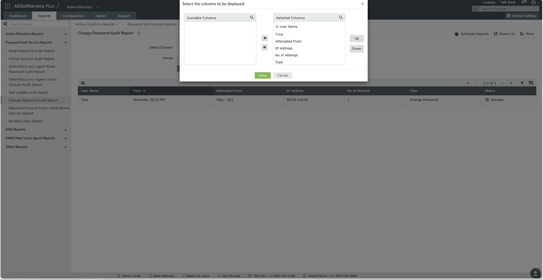 Change password audit report in ADSelfService Plus