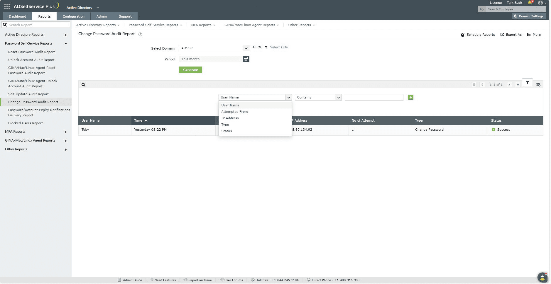 Change password audit report in ADSelfService Plus