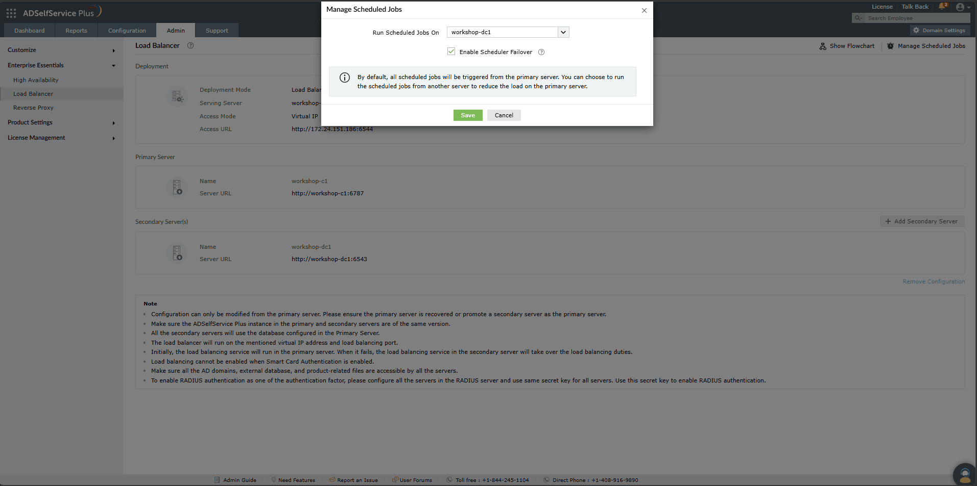 Configuring scheduled jobs for load balancing in ADSelfService Plus