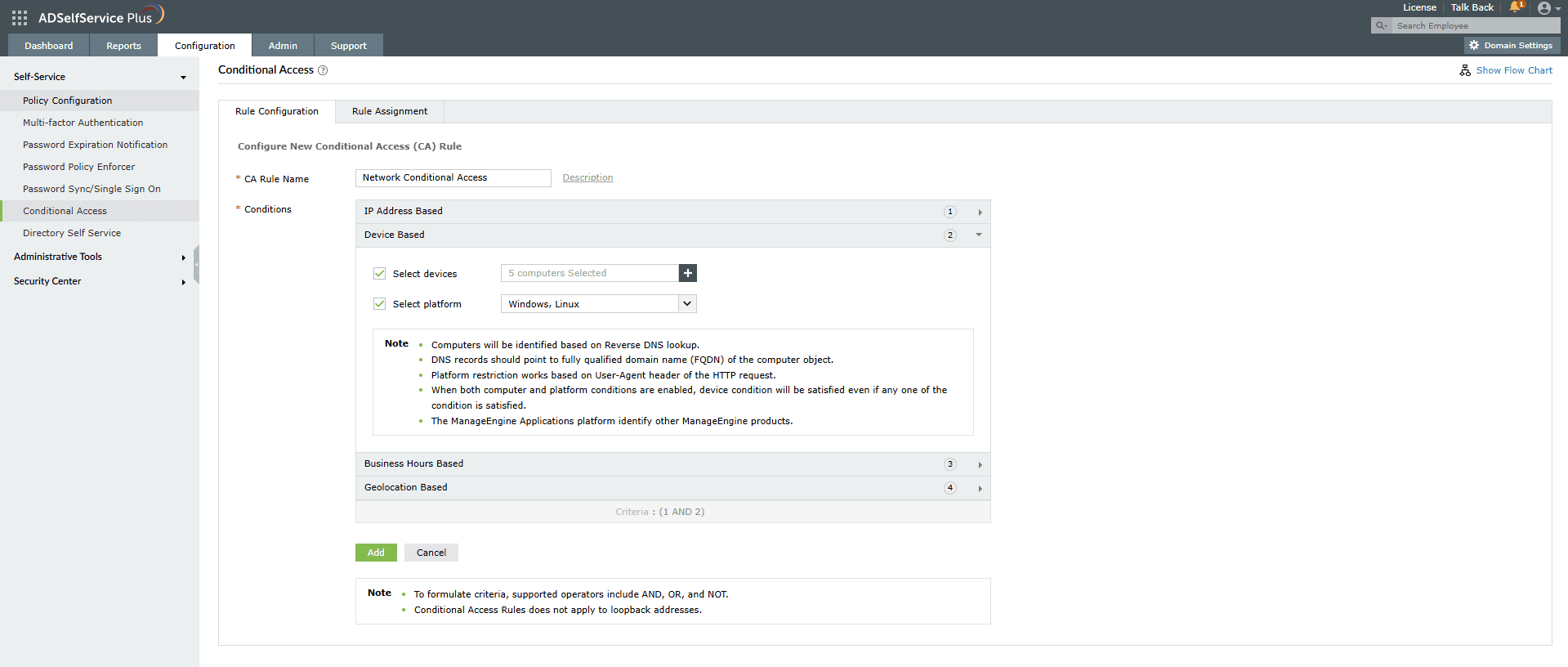 device-based conditional access in ADSelfService Plus