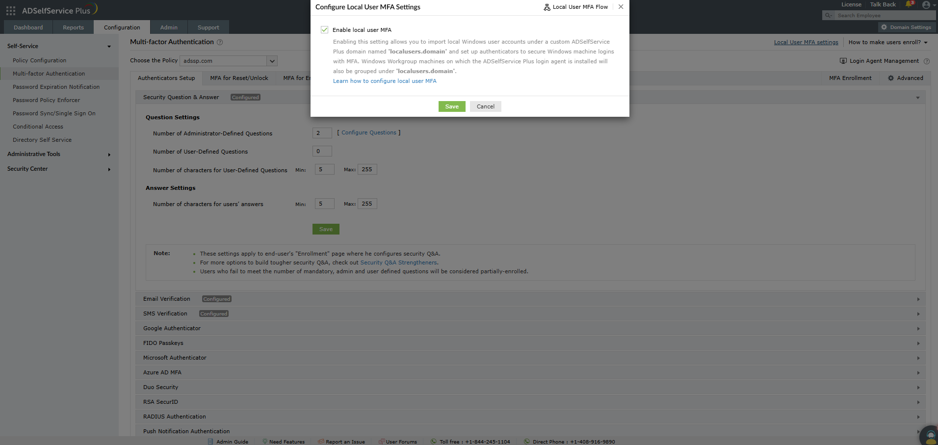 Enable local user MFA