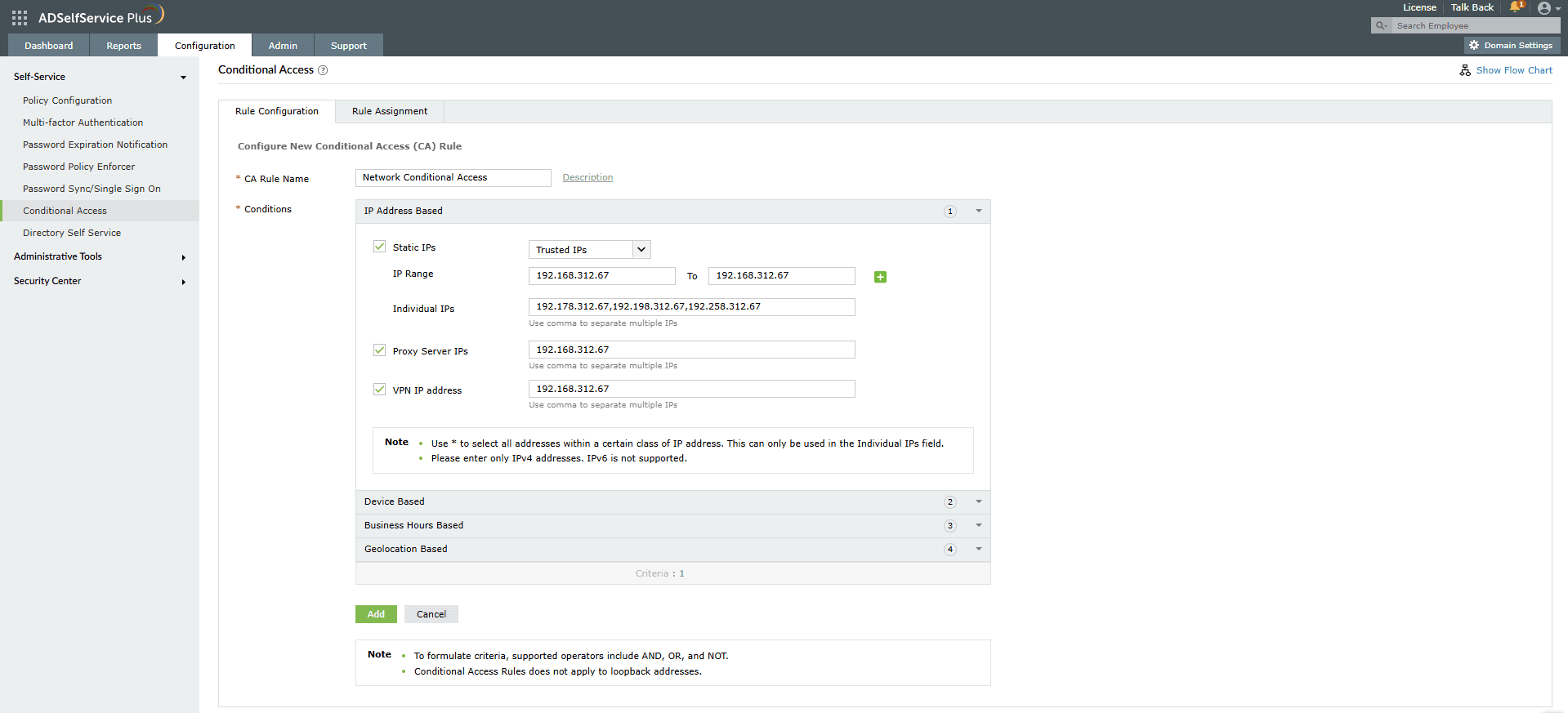 IP address based conditional access in ADSelfService Plus