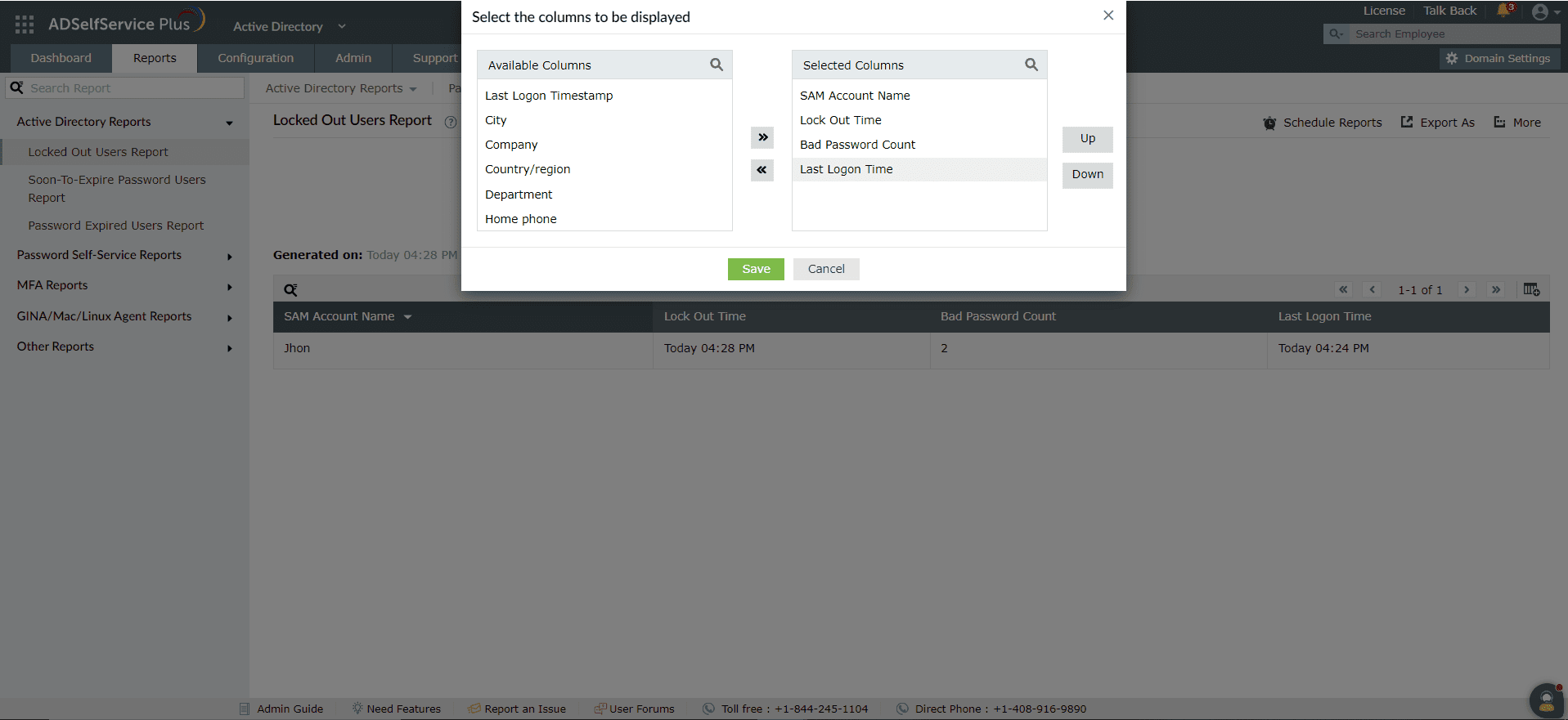 Locked-out users report in ADSelfService Plus