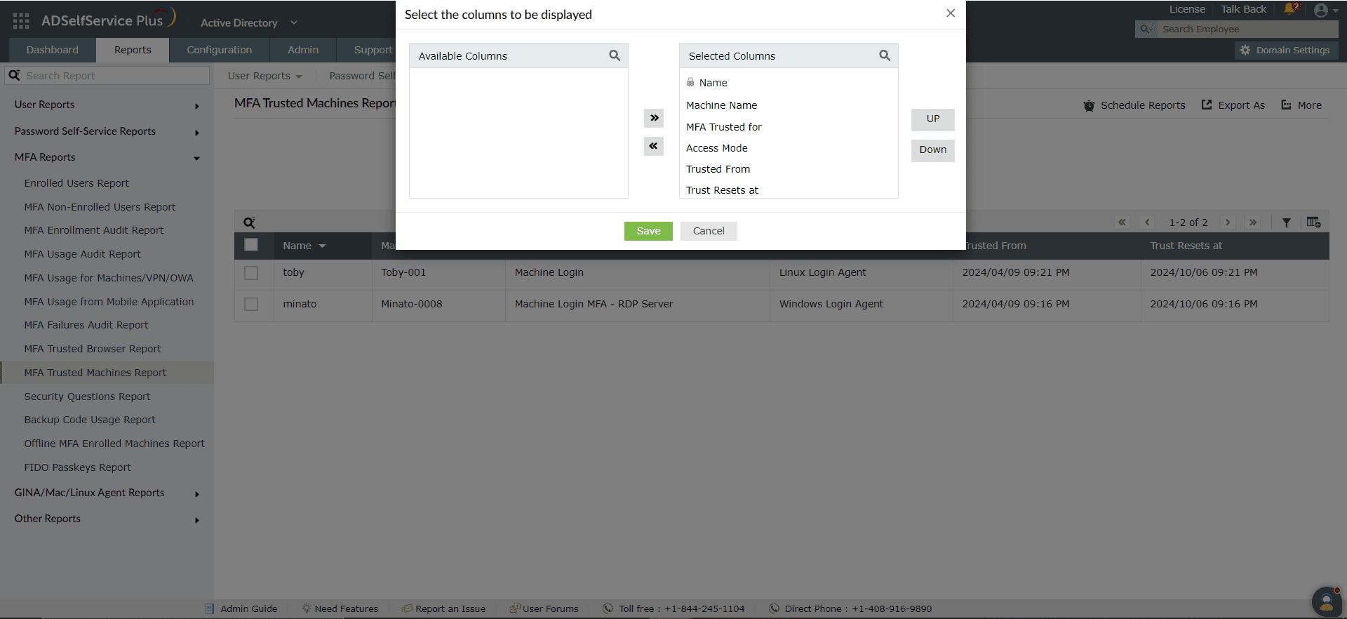 Revoking MFA machine trusts in ADSelfService Plus