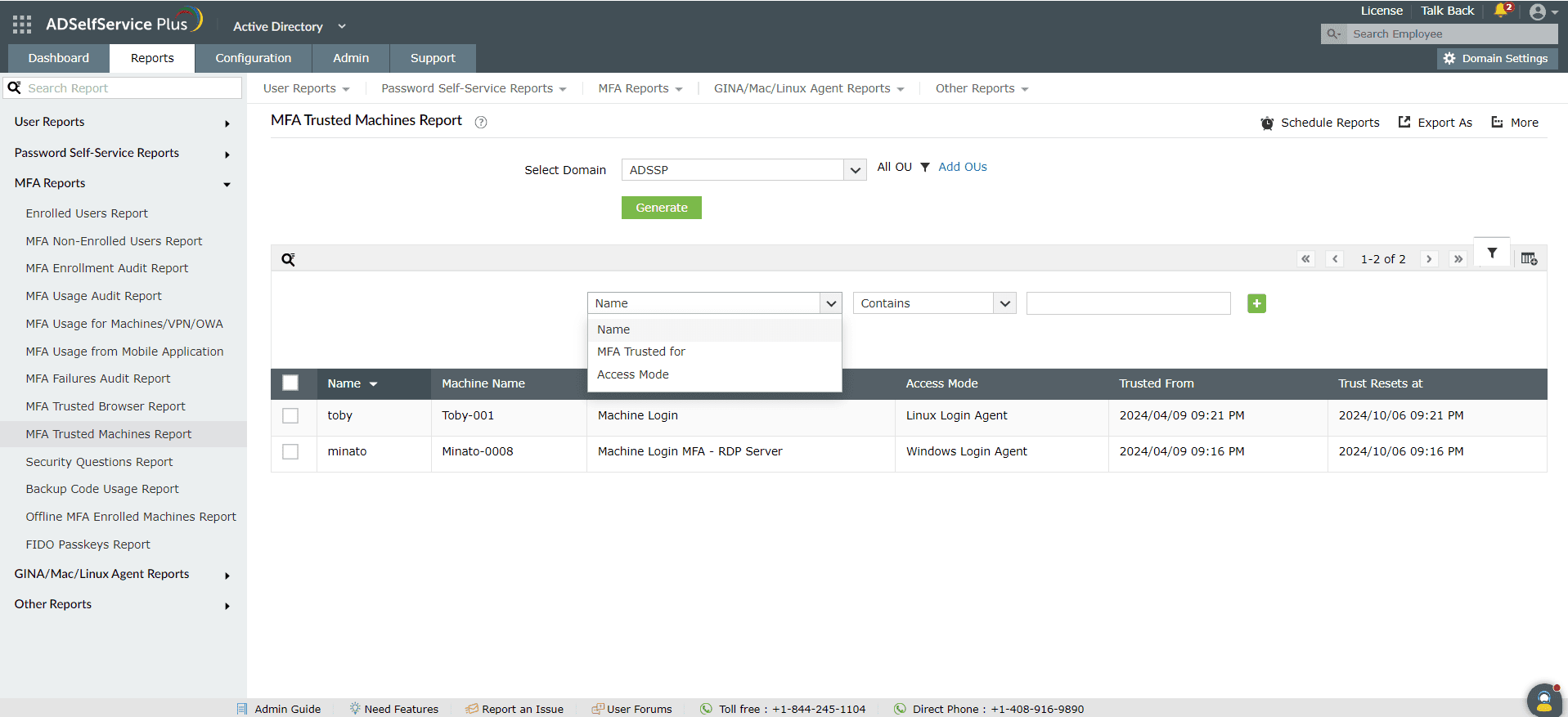 Revoking MFA machine trusts in ADSelfService Plus