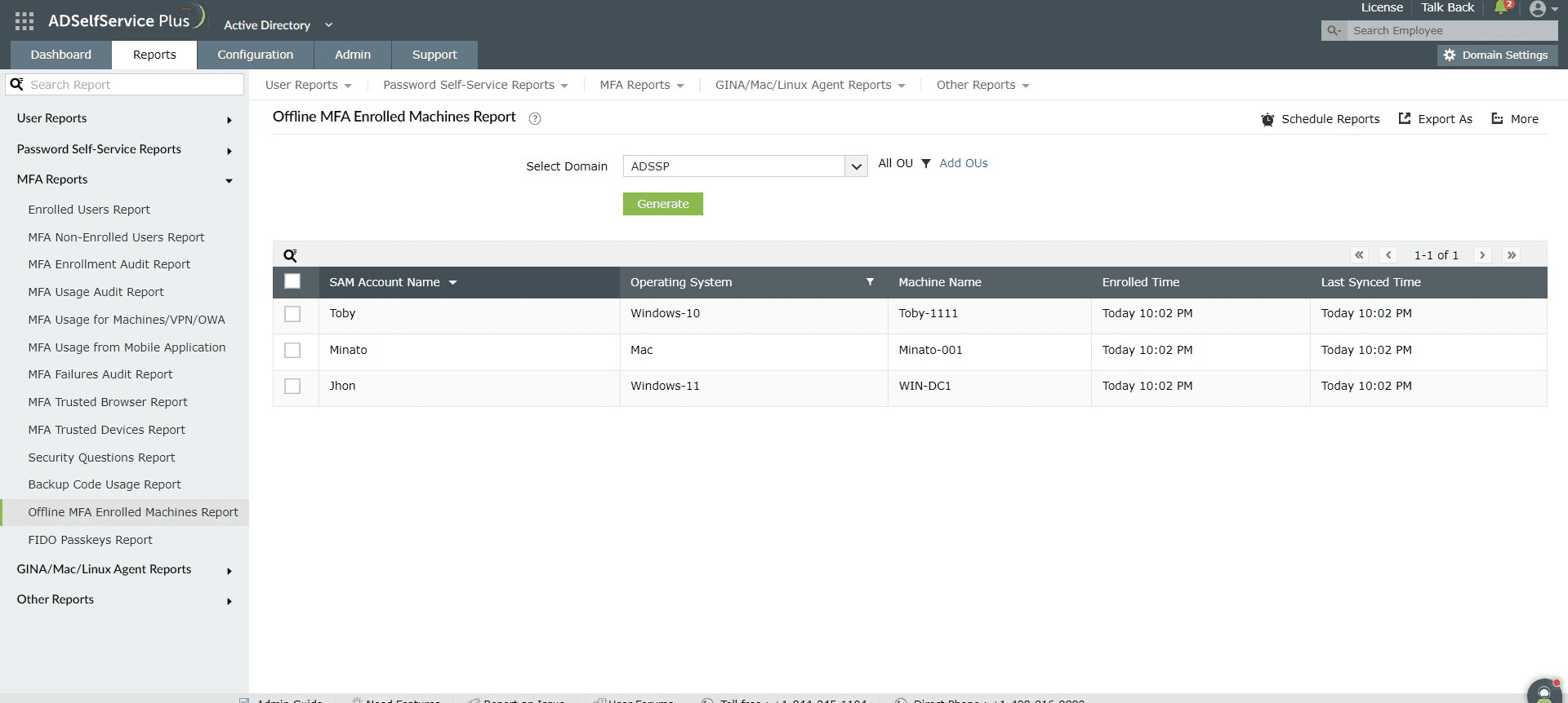 Offline MFA Enrolled Machines Report