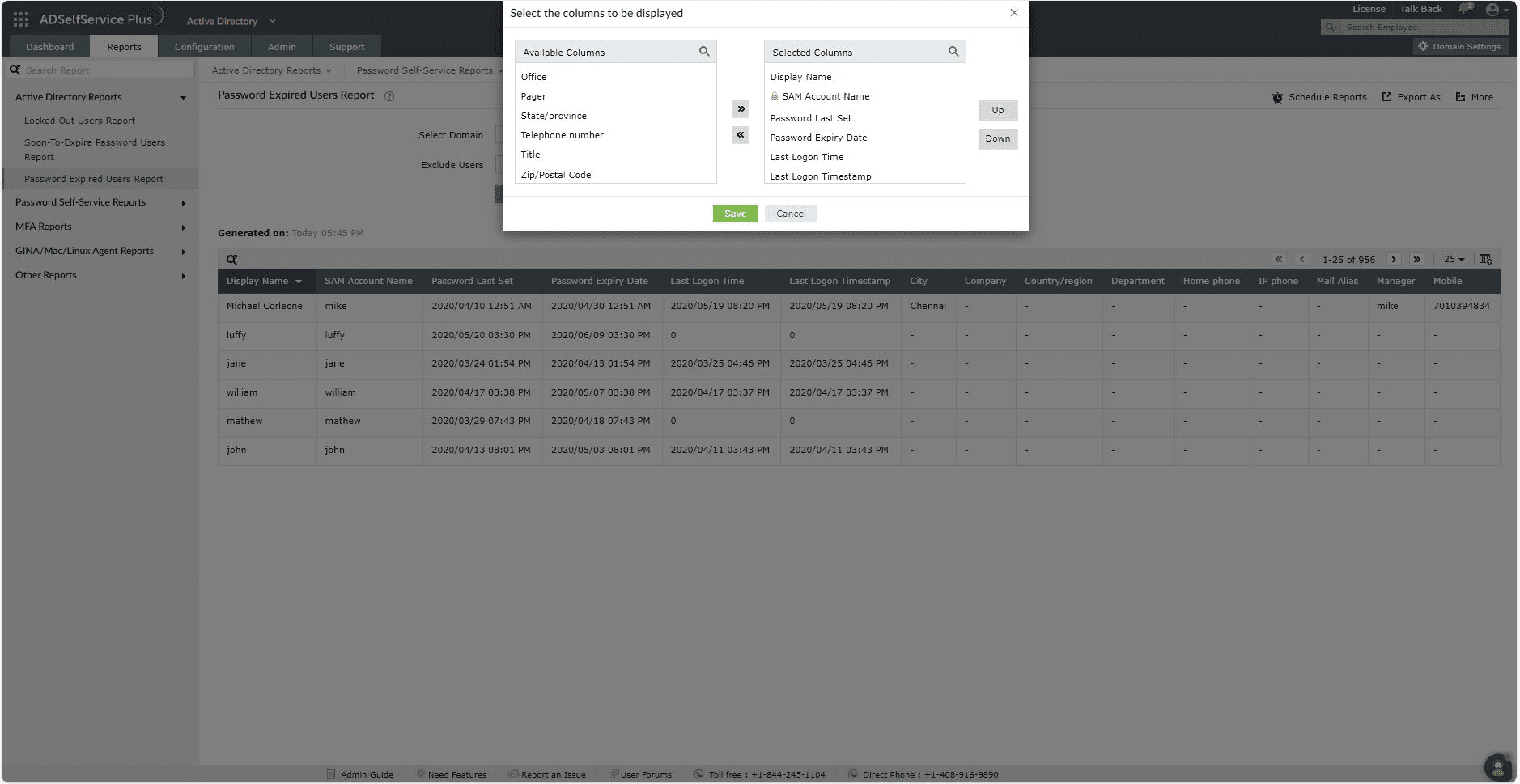 Password expired users report in ADSelfService Plus